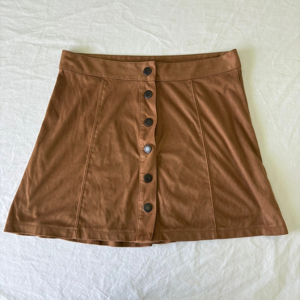 American Eagle Faux Suede Button Front‎ Mini Skirt Brown Cognac A-Line Size 4